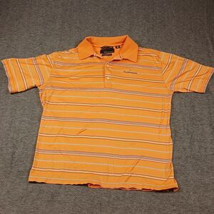 Greg Norman Polo Shirt Adult Med Orange Stripe‎ 60/2 Double Mercerized Golf Mens